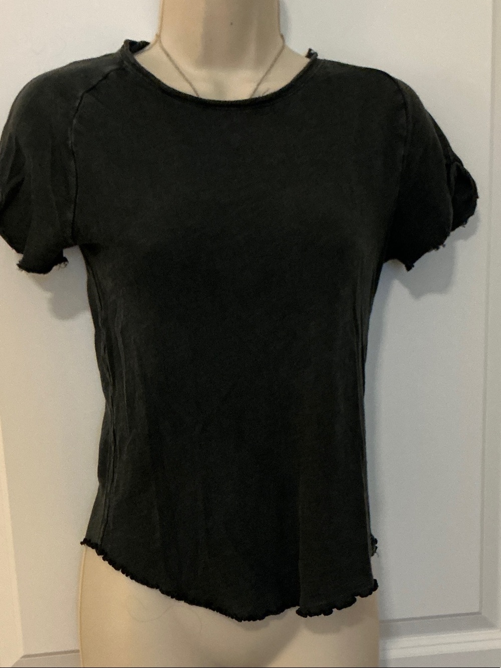 We The Free Black Raw-Edge Short Sleeve Tee